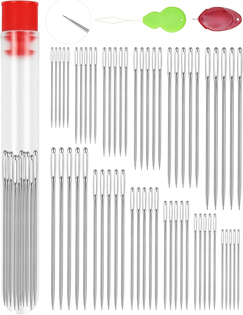60PCS Hand Sewing Needles – Stainless Steel, 6 Sizes with Threaders for Quilting & Embroidery